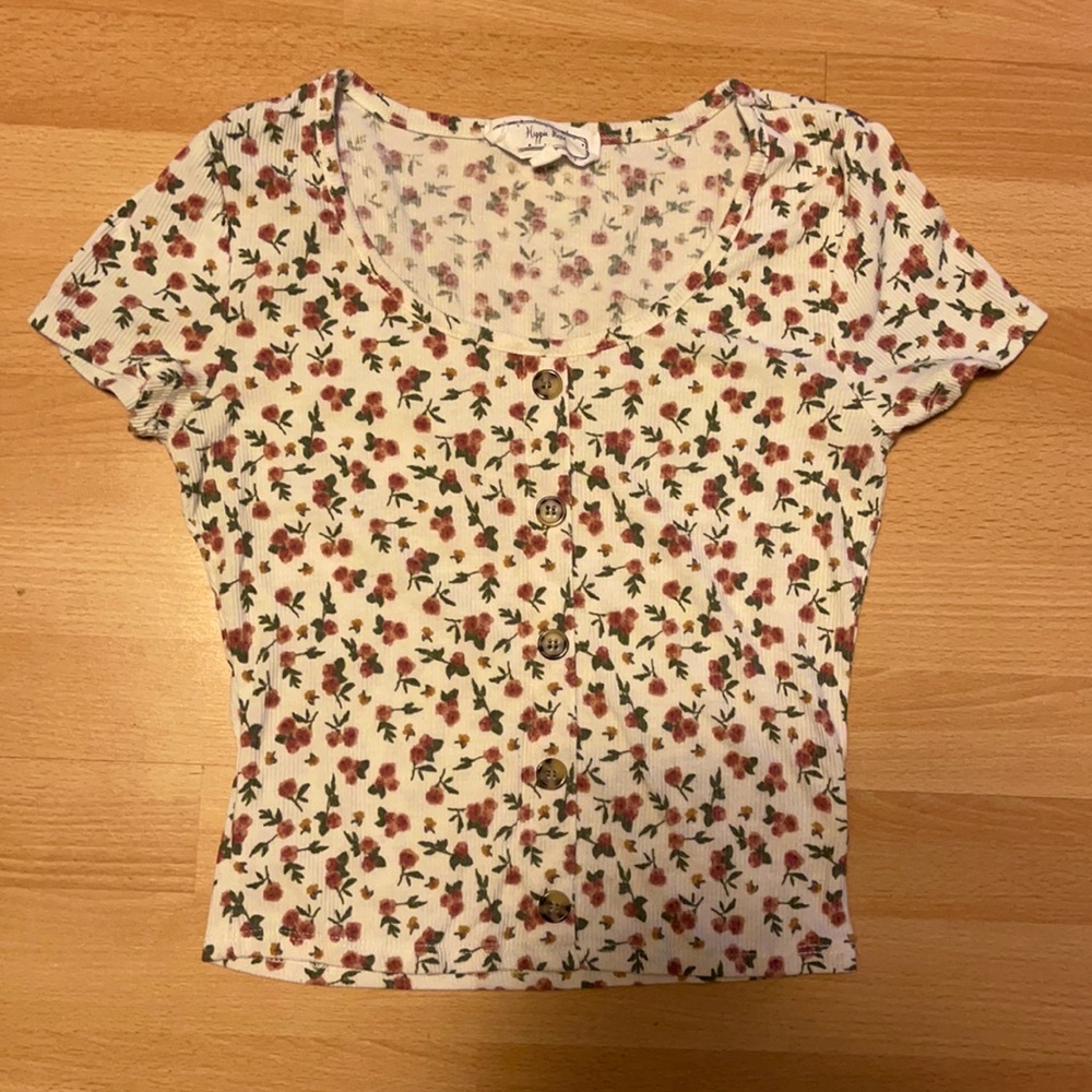 Cream Flower Button Down